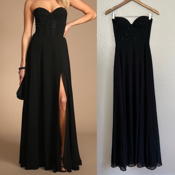 NWOT Remember This Moment Black Rhinestone Strapless Maxi Dress - Picture 1 of 9